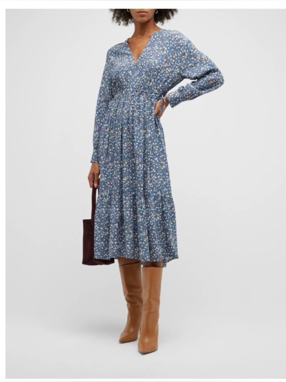 Rails Navy Floral Long-Sleeve Midi Dress, NWT